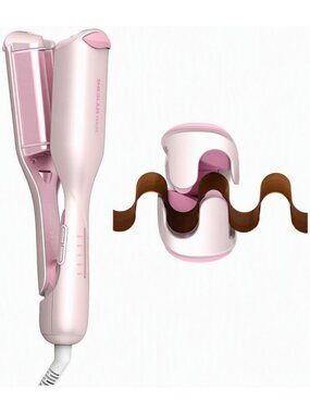 Pink Beach Wave Hair Waver - Lightweight Dual Voltage Crimper for Mermaid Waves